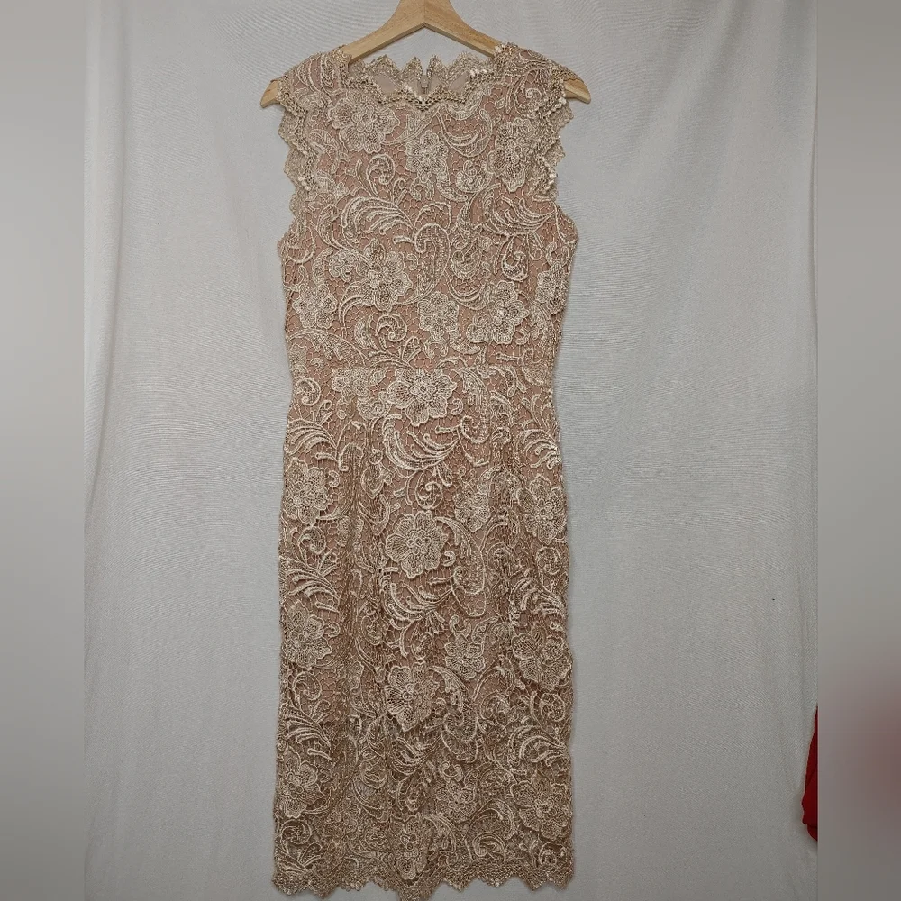 Dress The Population Cardea Champagne Lace Floral‎ Midi Dress M Sleeveless Crew